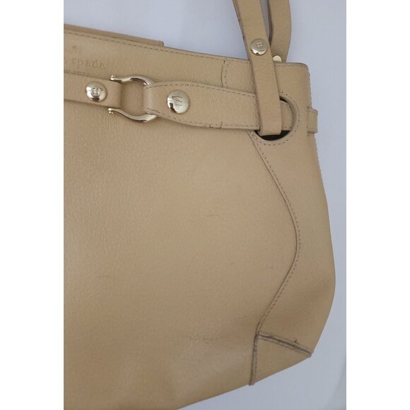 Kate Spade Beige Leather Shoulder Bag Handbag Satchel With Gold-Tone Hardware - Picture 4 of 10